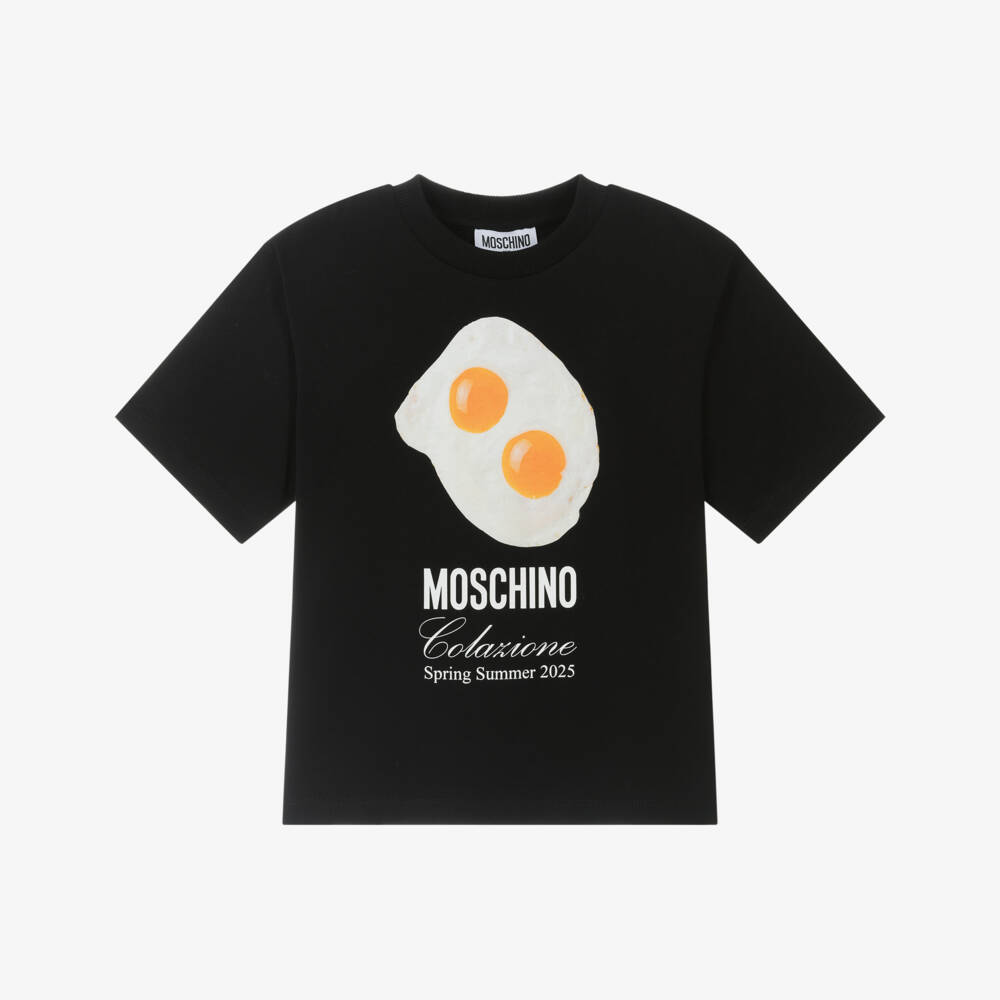 Moschino-تيشيرت أسود للأولاد برسمة بيضة مرحة | Childrensalon Outlet