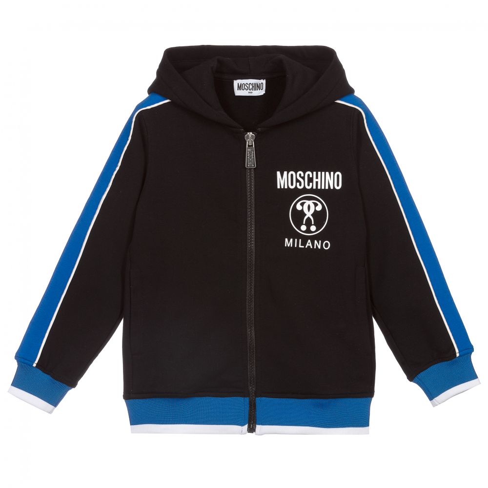 Moschino Kid-Teen - Boys Black Hooded Zip-Up Top | Childrensalon