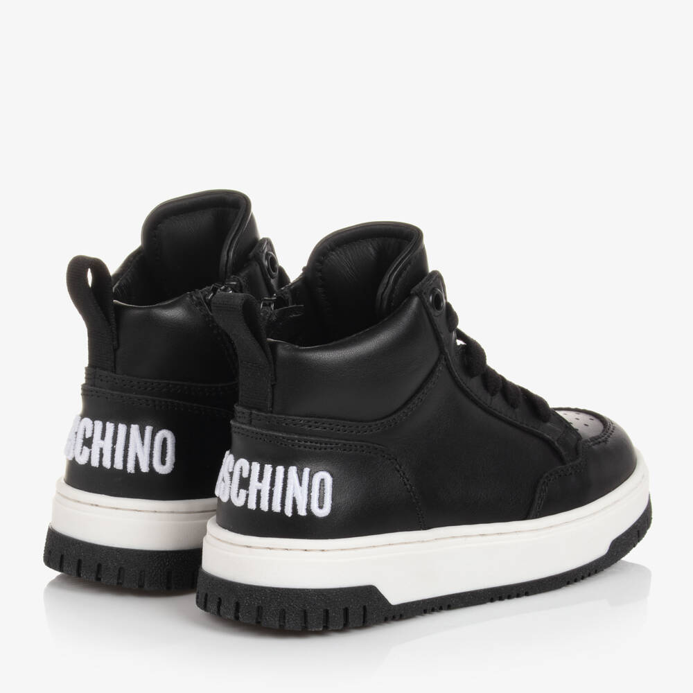 Moschino Кид-Тин-Высокие черно-белые кожаные кроссовки | Childrensalon Outlet