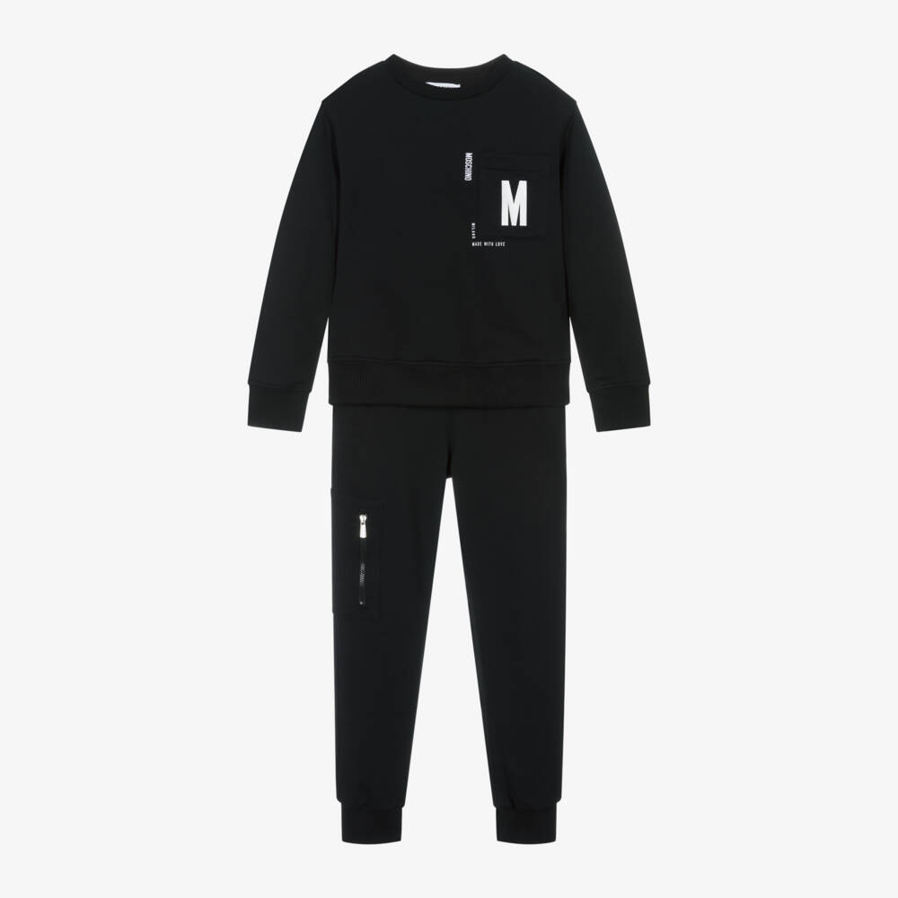 Moschino Kid-Teen-Boys Black Logo Jersey Tracksuit | Childrensalon Outlet