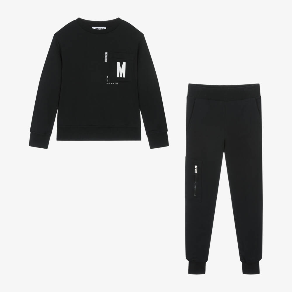 Moschino Kid-Teen-Boys Black Logo Jersey Tracksuit | Childrensalon Outlet