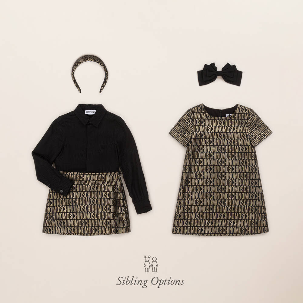 موسكينو Kid-Teen-قميص فسكوز جاكار لون أسود للأولاد | Childrensalon Outlet