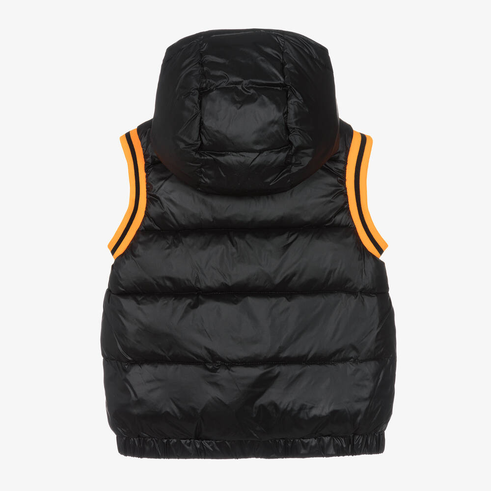 موسكينو Kid-Teen-Boys Black & Orange Hooded Puffer Gilet | Childrensalon Outlet