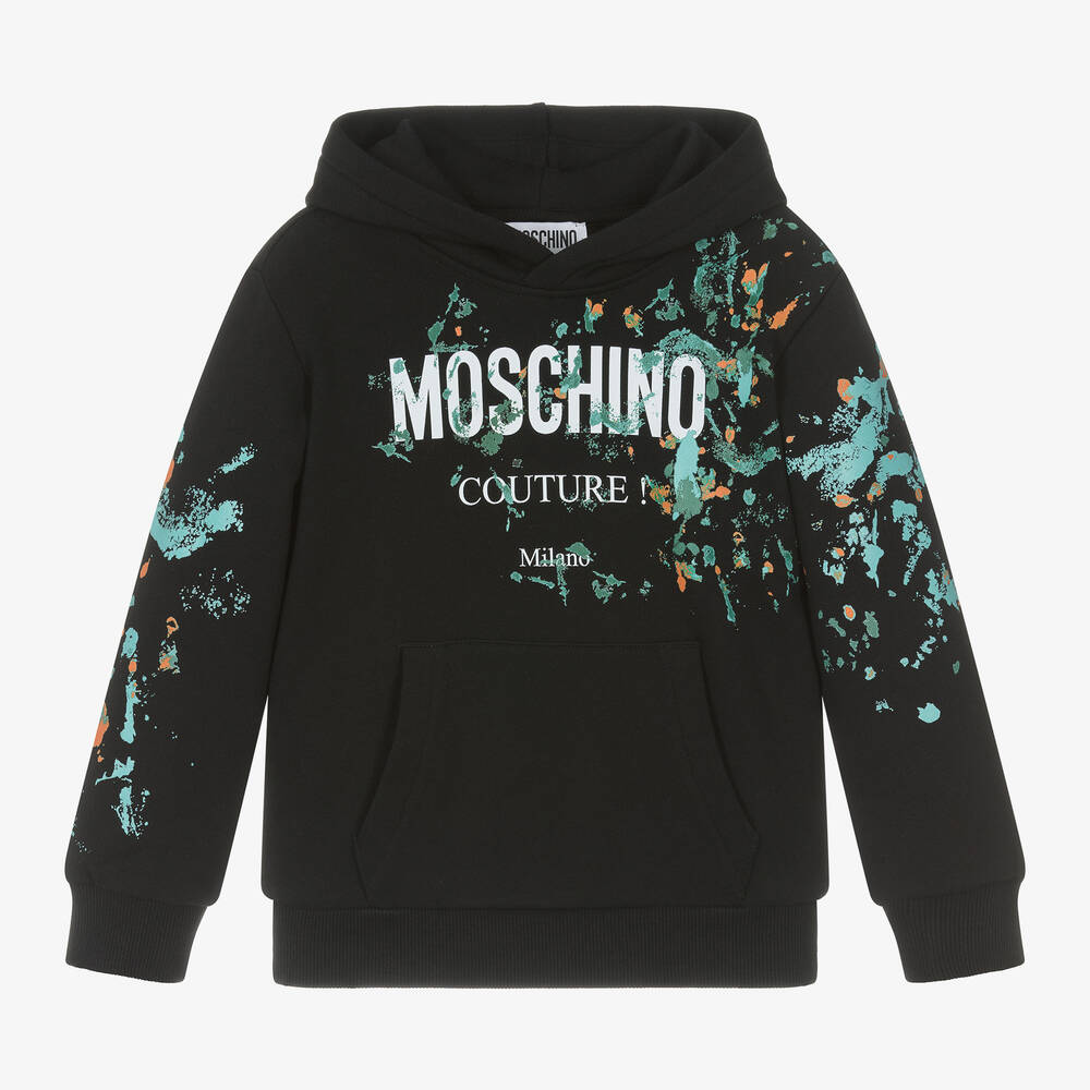 Moschino Kid-Teen - Boys Black Paint Cotton Hoodie