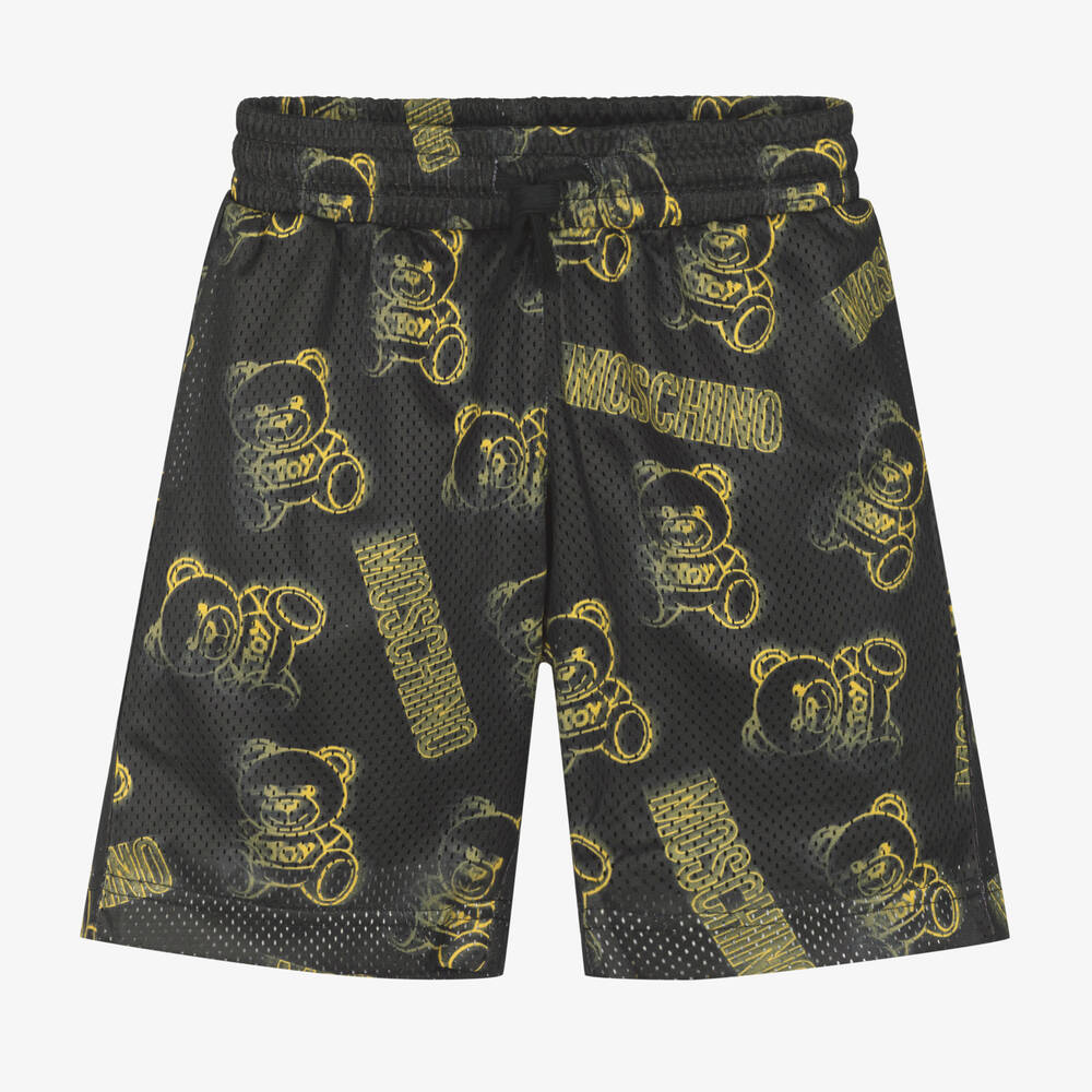 Moschino Kid-Teen - Черные сетчатые шорты с медвежатами | Childrensalon