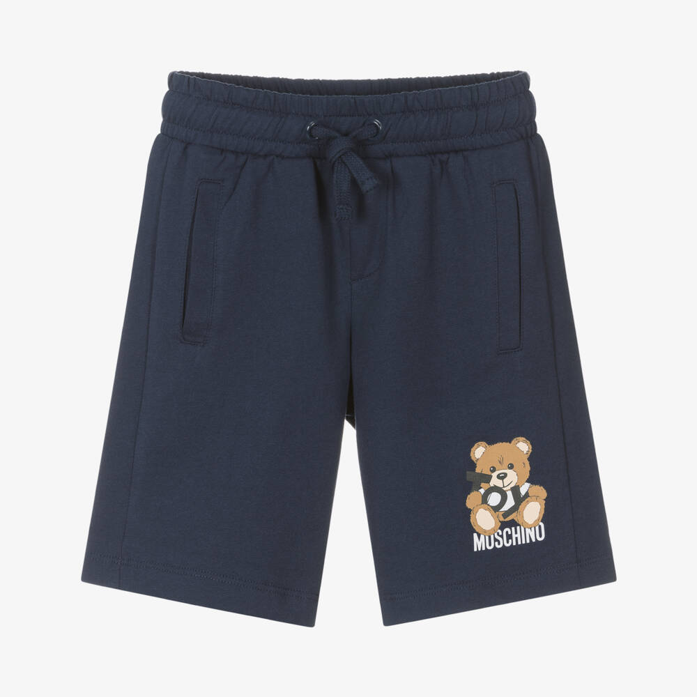 Moschino-Шорты из хлопка с эмблемой медведя для мальчиков синие | Childrensalon Outlet