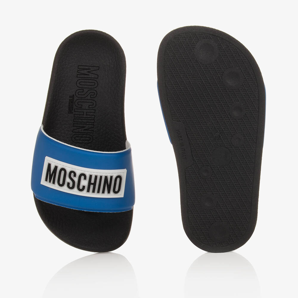 Moschino Kid-Teen-Boys Blue & Black Sliders | Childrensalon Outlet