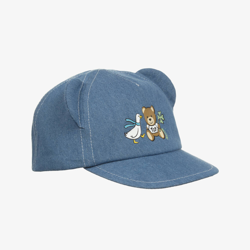 Moschino-Шляпа из голубого шамбре с медведем для мальчиков | Childrensalon Outlet