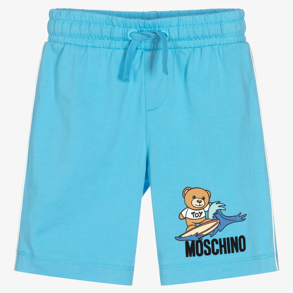 Moschino Kid-Teen - Голубые хлопковые шорты для мальчиков | Childrensalon