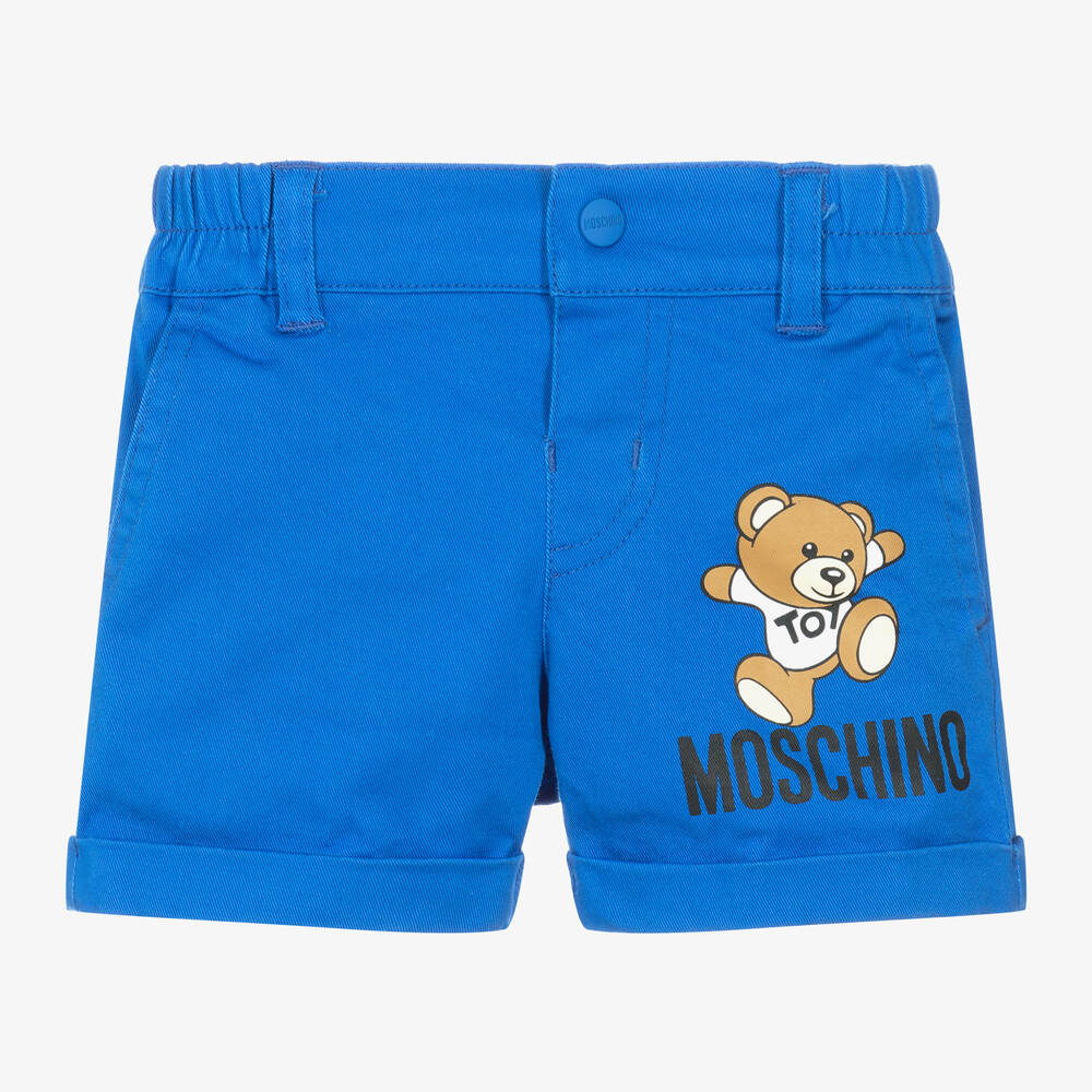 Boys Blue Cotton Teddy Bear Logo Shorts