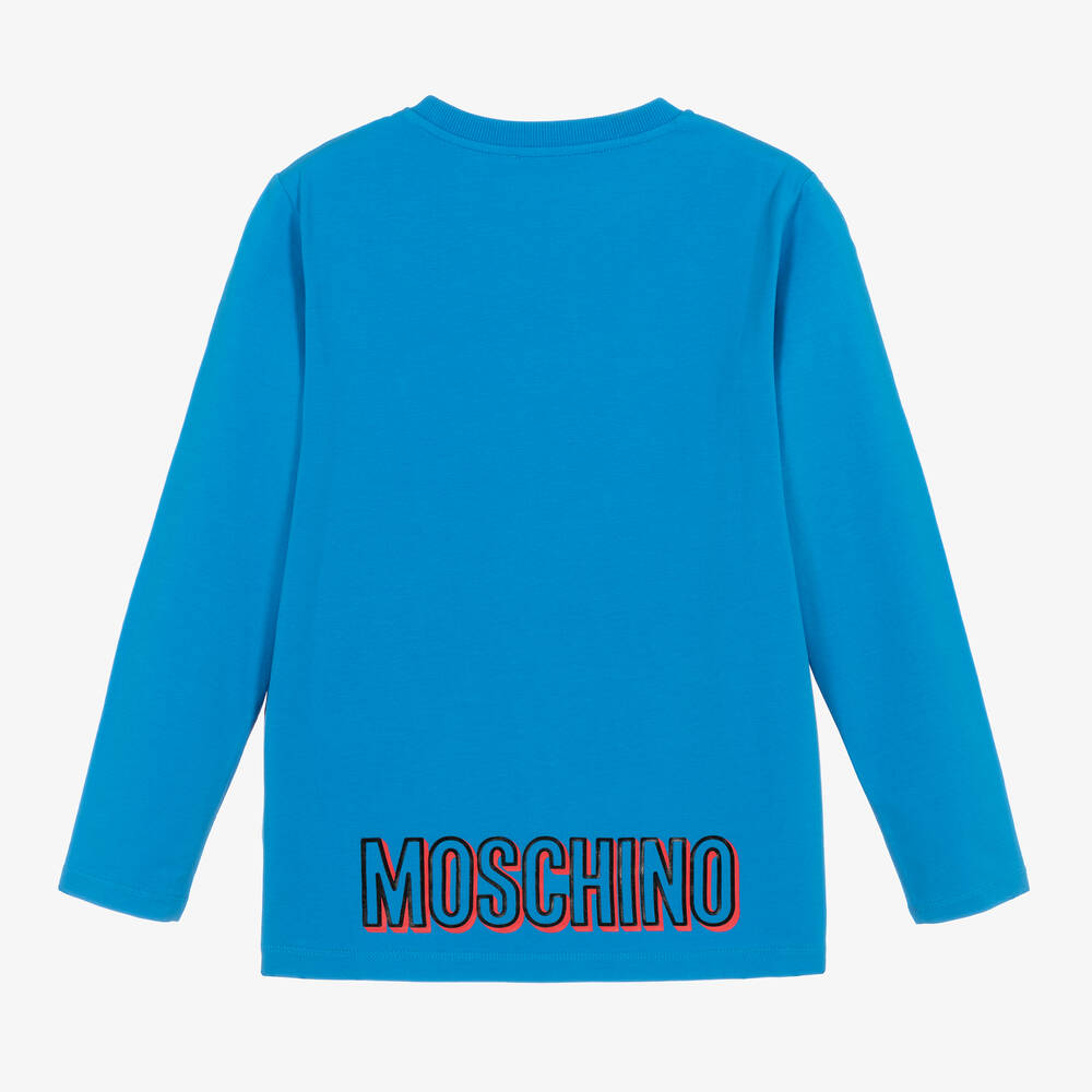 Moschino Кид-Тин-Boys Blue Cotton Teddy Bear Logo Top | Childrensalon Outlet