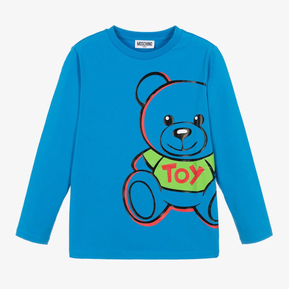 Moschino Kid-Teen - Boys Blue Cotton Teddy Bear Logo Top | Childrensalon