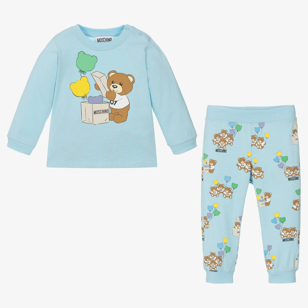Moschino Baby-Boys Blue Cotton Teddy Bear Trouser Set | Childrensalon Outlet