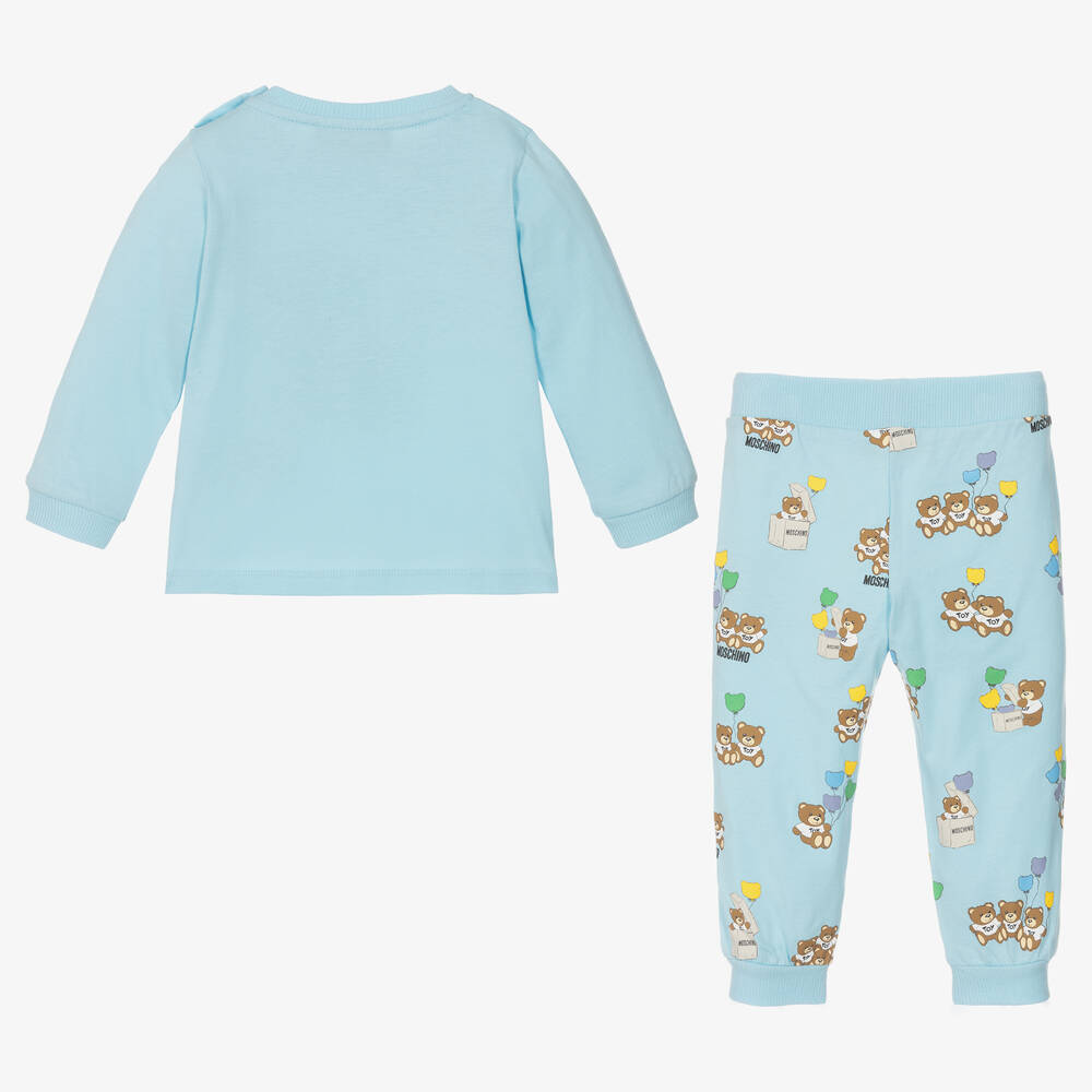 Moschino Baby-Boys Blue Cotton Teddy Bear Trouser Set | Childrensalon Outlet