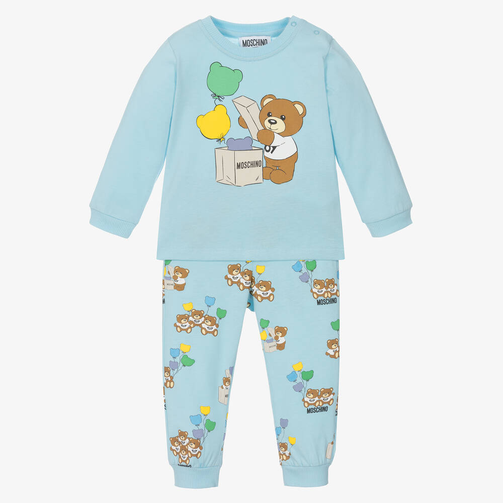 Moschino Baby - Boys Blue Cotton Teddy Bear Trouser Set | Childrensalon