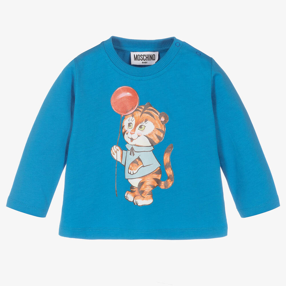 Moschino Baby - Голубой хлопковый топ с тигром для мальчиков | Childrensalon