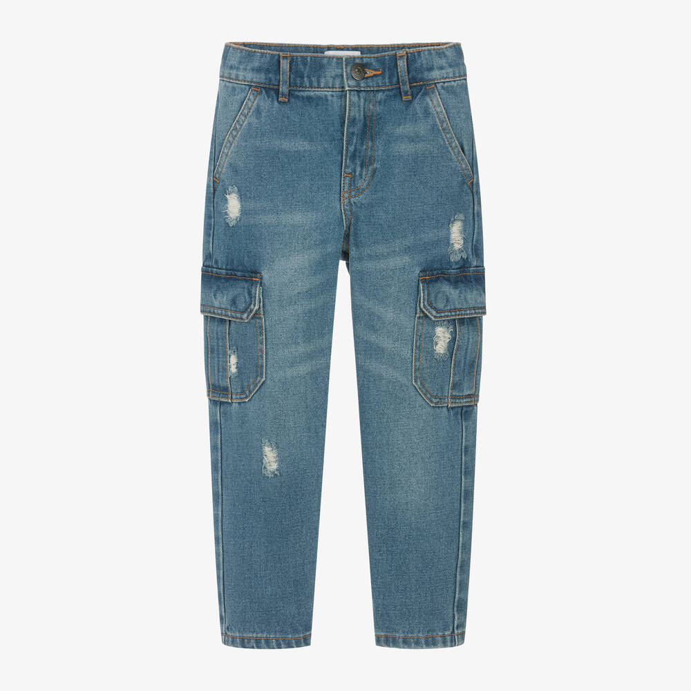 Moschino Kid-Teen-Boys Blue Denim Cargo Jeans | Childrensalon Outlet