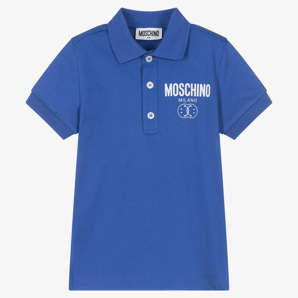 Moschino Kid-Teen - Blaues Double Smiley Poloshirt (J) | Childrensalon