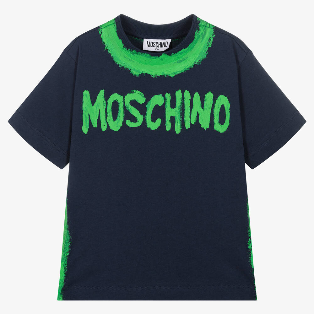Moschino Kid-Teen - Boys Blue & Green Logo Print T-Shirt | Childrensalon