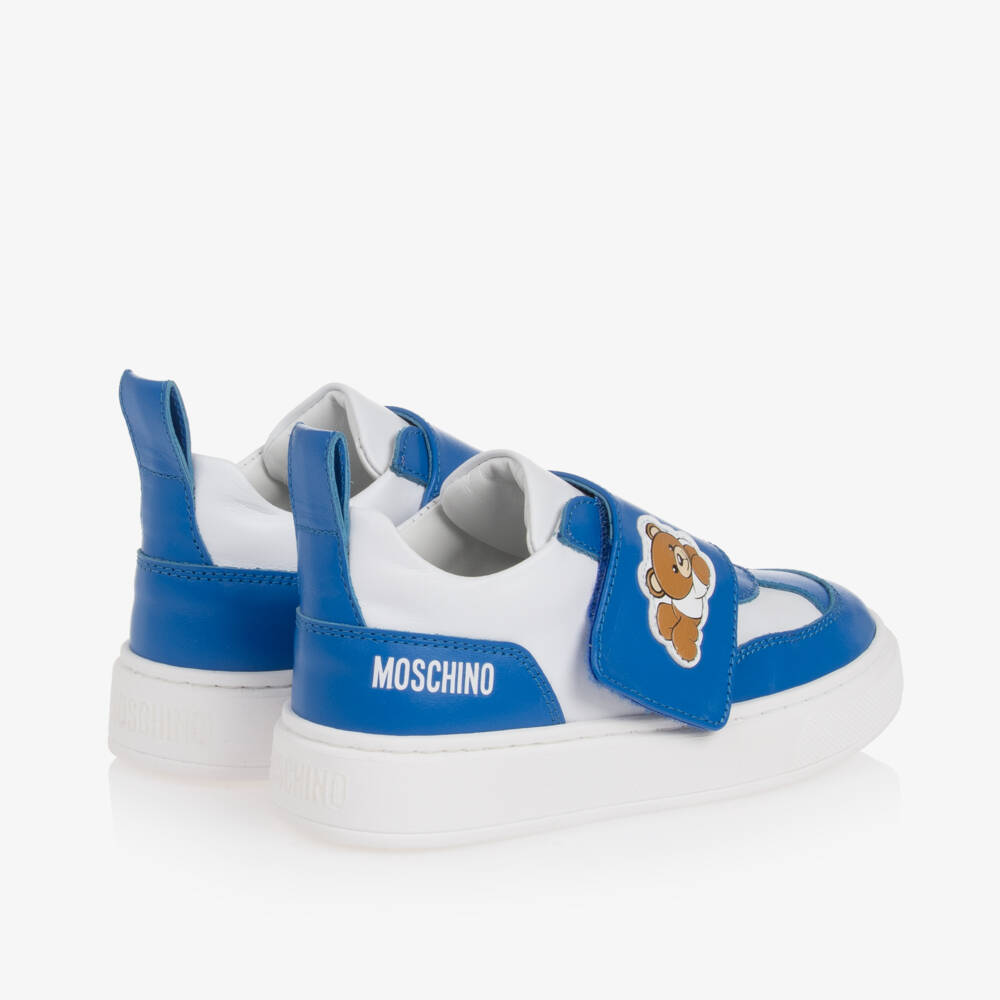 Moschino-Boys Blue Leather Bear Trainers | Childrensalon Outlet
