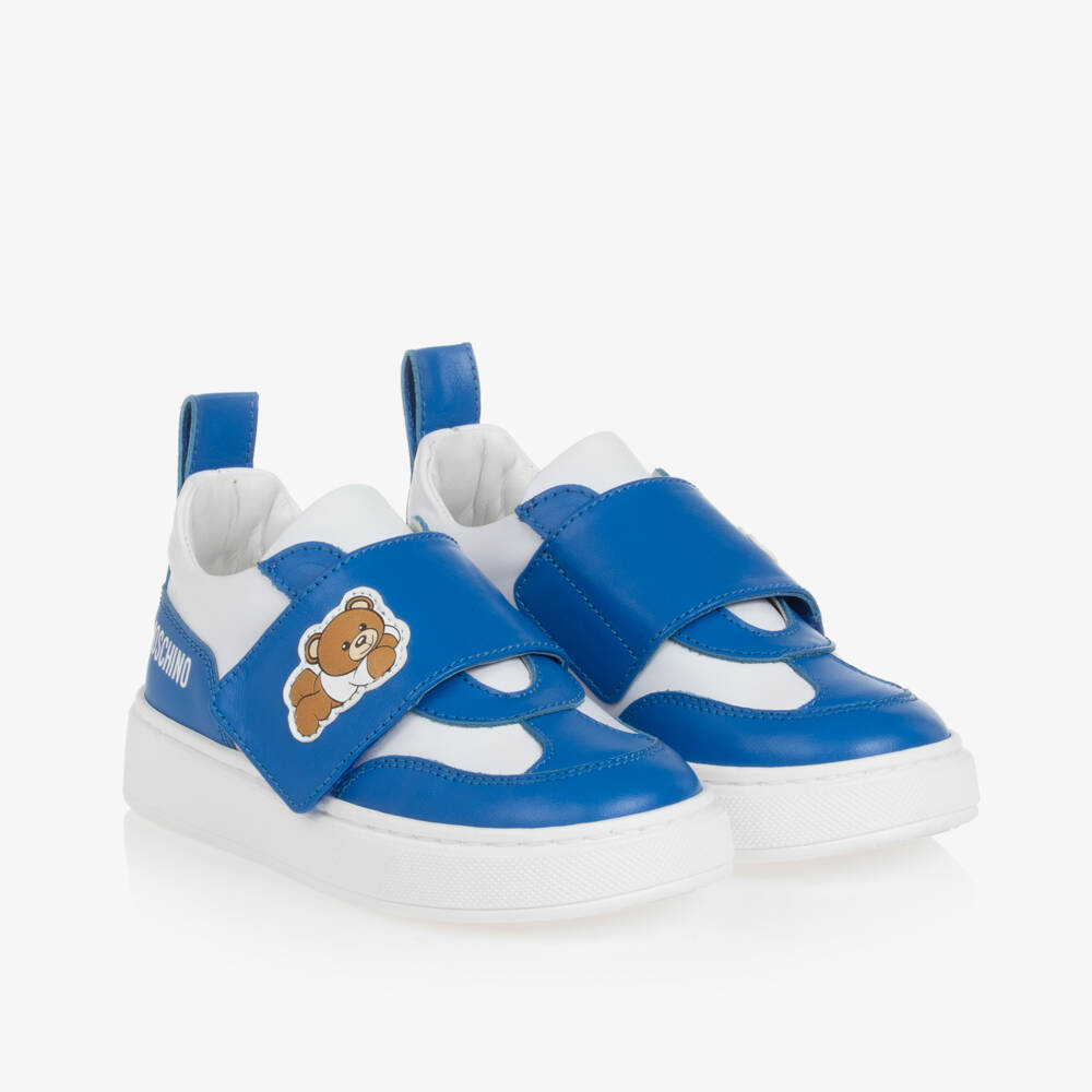 Moschino-حذاء رياضي أطفال ولادي جلد لون أزرق وأبيض | Childrensalon Outlet