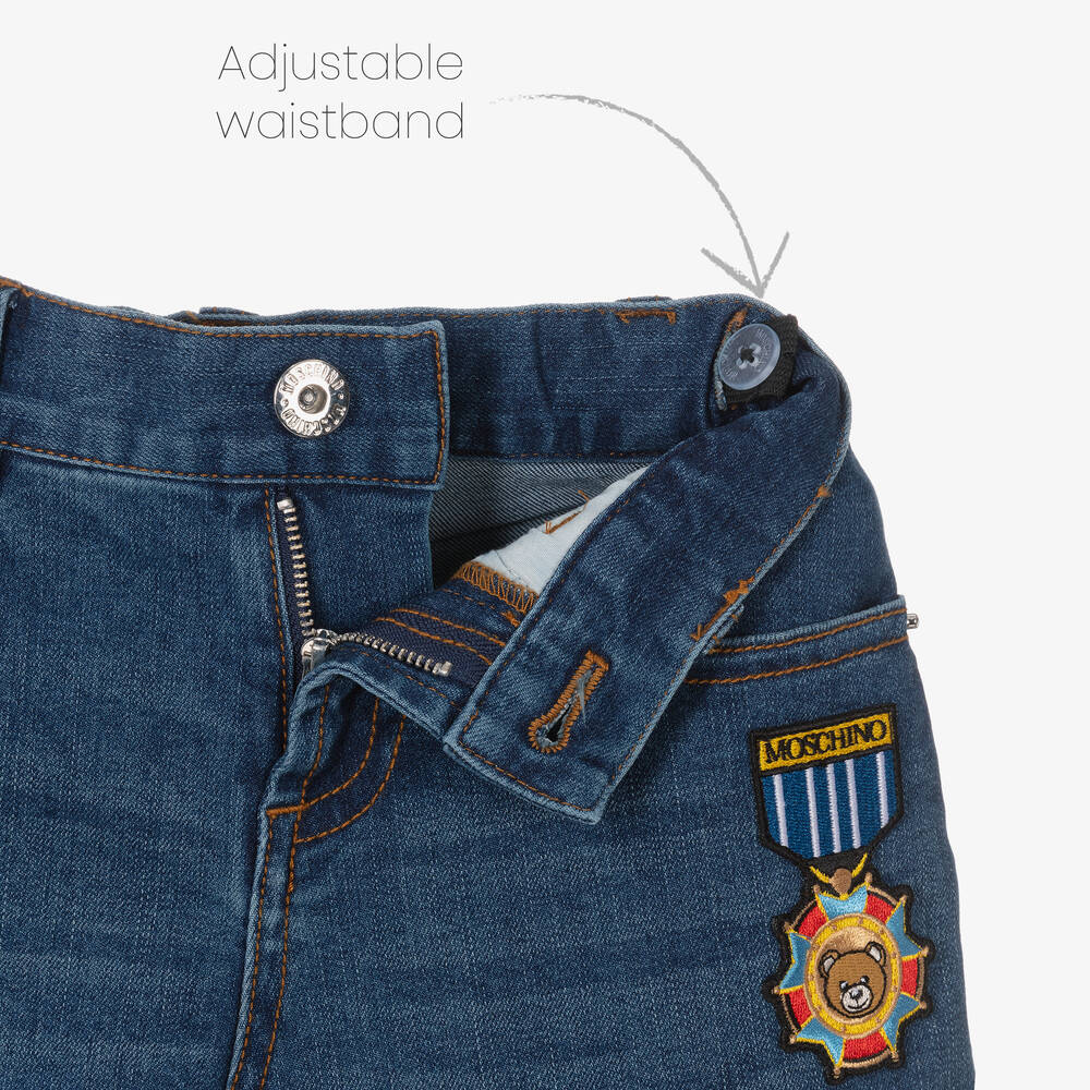 Moschino Kid-Teen-Boys Blue Medallion Denim Shorts | Childrensalon Outlet