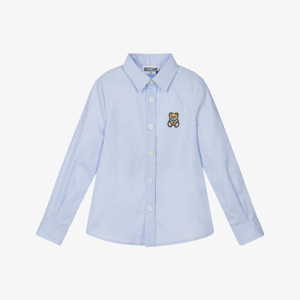 Moschino-Boys Blue Oxford Teddy Shirt | Childrensalon Outlet