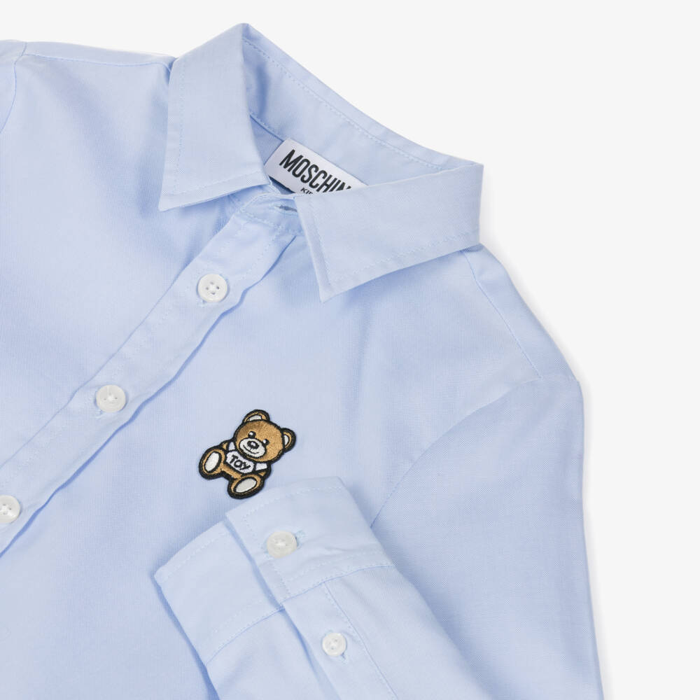 Moschino-Boys Blue Oxford Teddy Shirt | Childrensalon Outlet