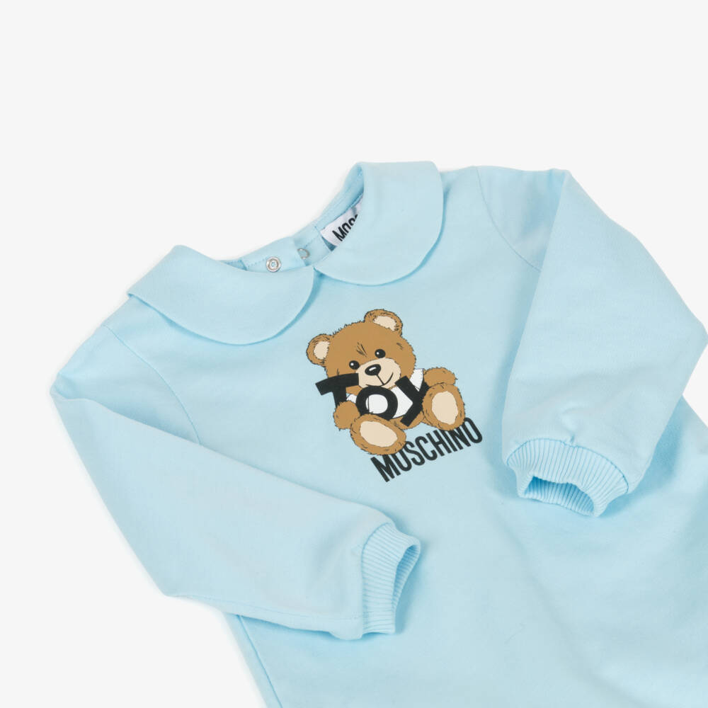Moschino-Boys Blue Snuggly Bear Babygrow | Childrensalon Outlet