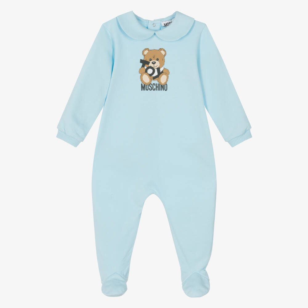 Moschino-Boys Blue Snuggly Bear Babygrow | Childrensalon Outlet