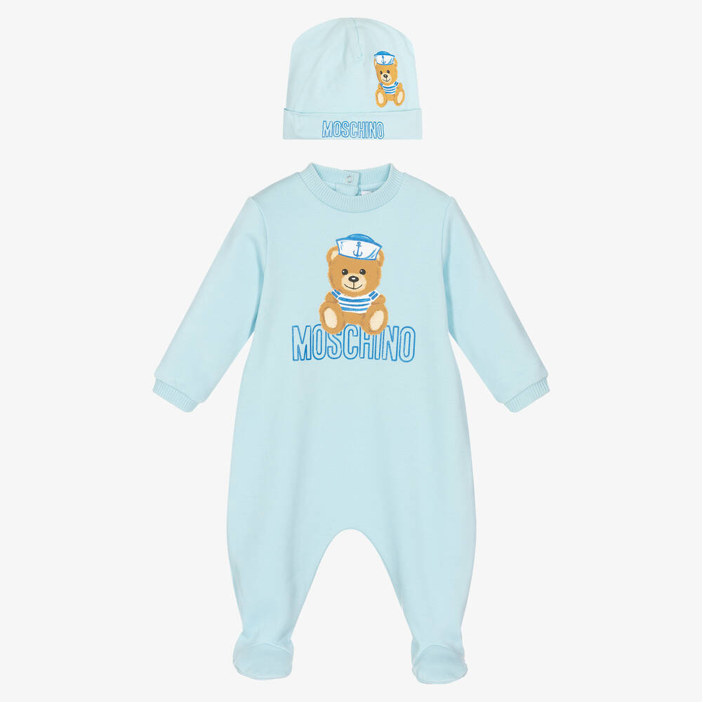 Moschino Baby Boys Blue Teddy Bear Babygrow Hat Set