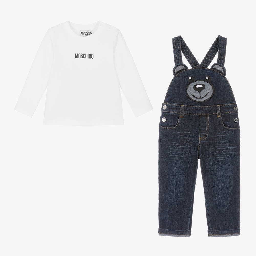 Moschino Baby-Boys Blue Teddy Bear Denim Dungaree Set | Childrensalon Outlet