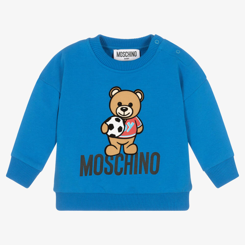 Moschino Baby-Boys Blue Teddy Bear Logo Sweatshirt | Childrensalon Outlet