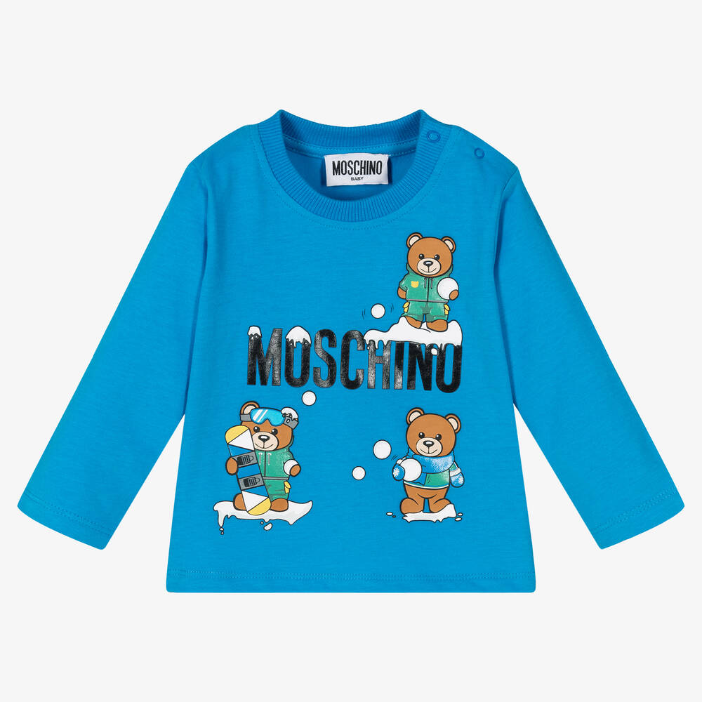 Moschino Baby - توب أطفال ولادي قطن لون أزرق | Childrensalon