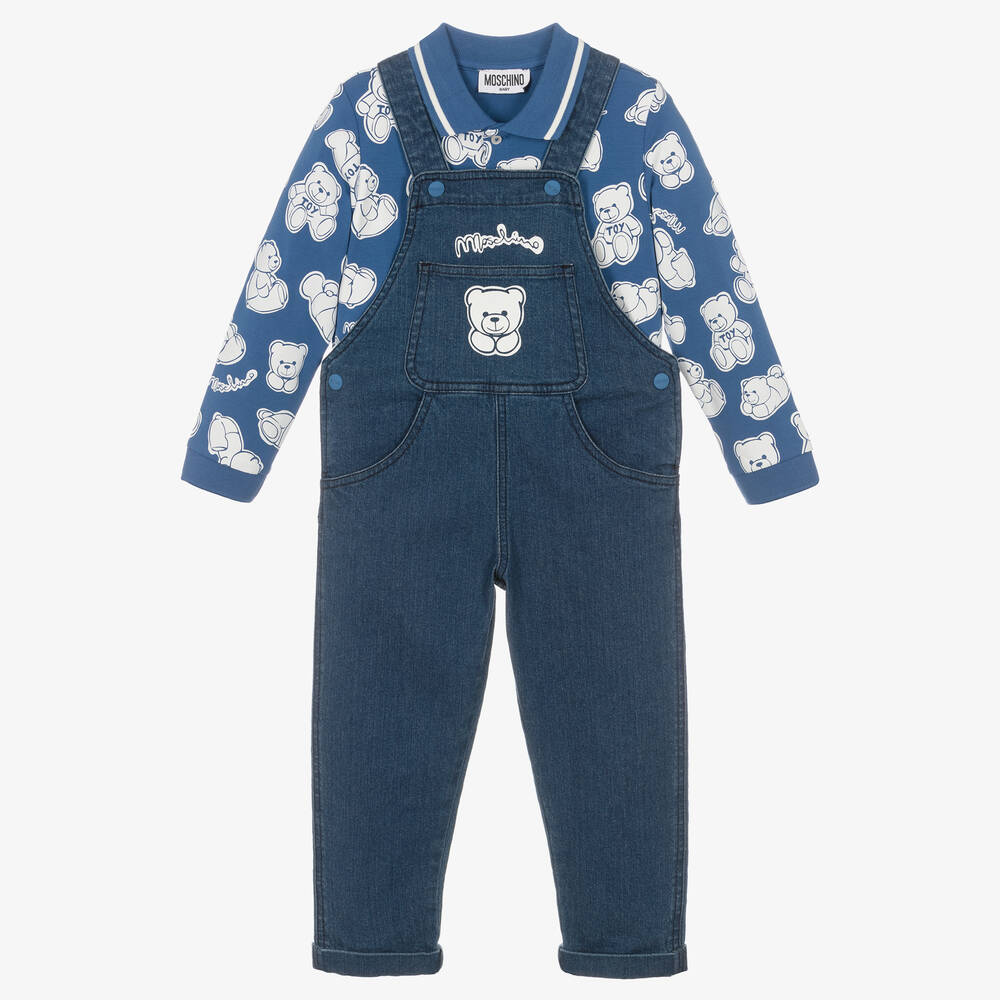 Moschino Baby - Blaues Teddy-Latzhosen-Set (J) | Childrensalon