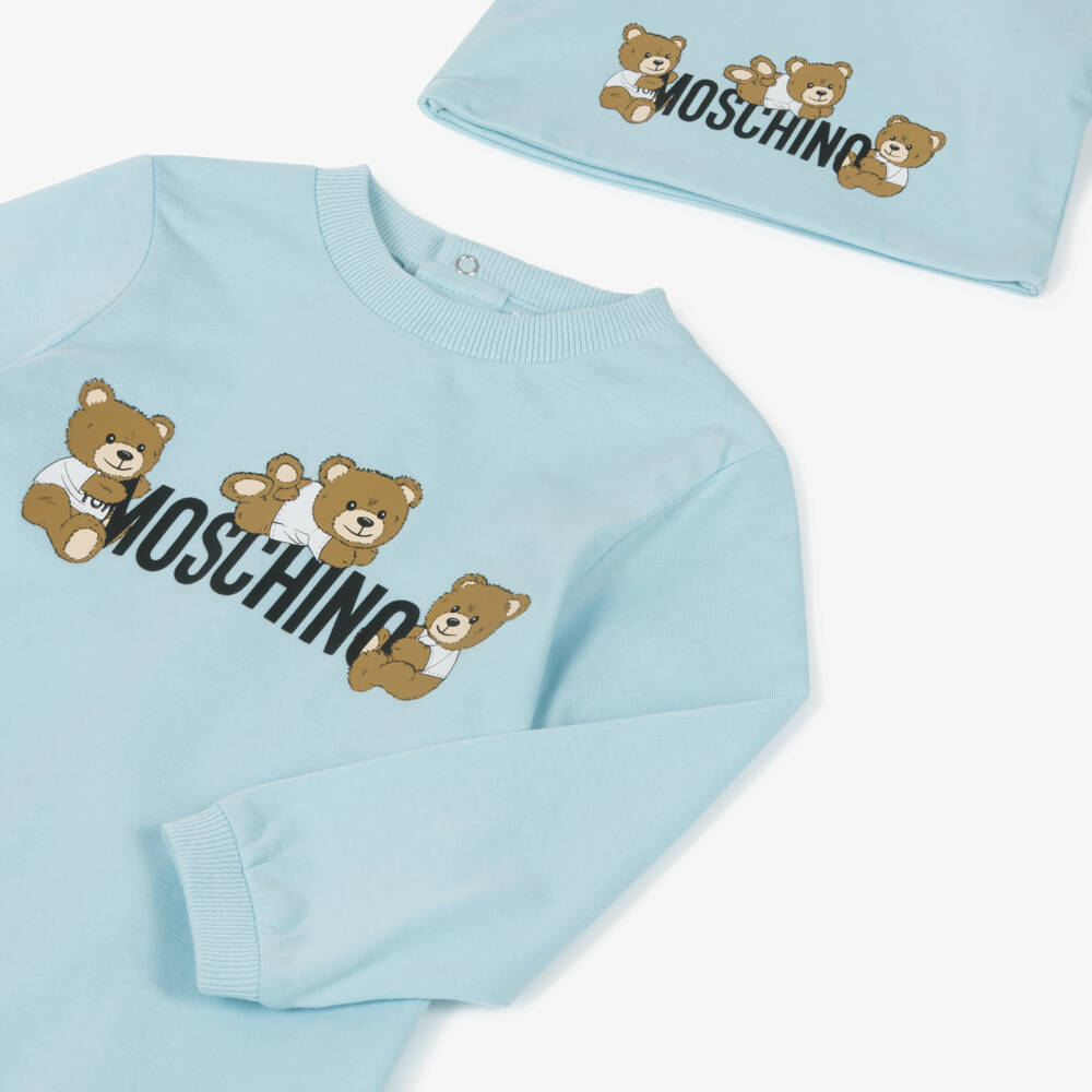 Moschino-Boys Blue Teddy Print Babysuit Ensemble | Childrensalon Outlet
