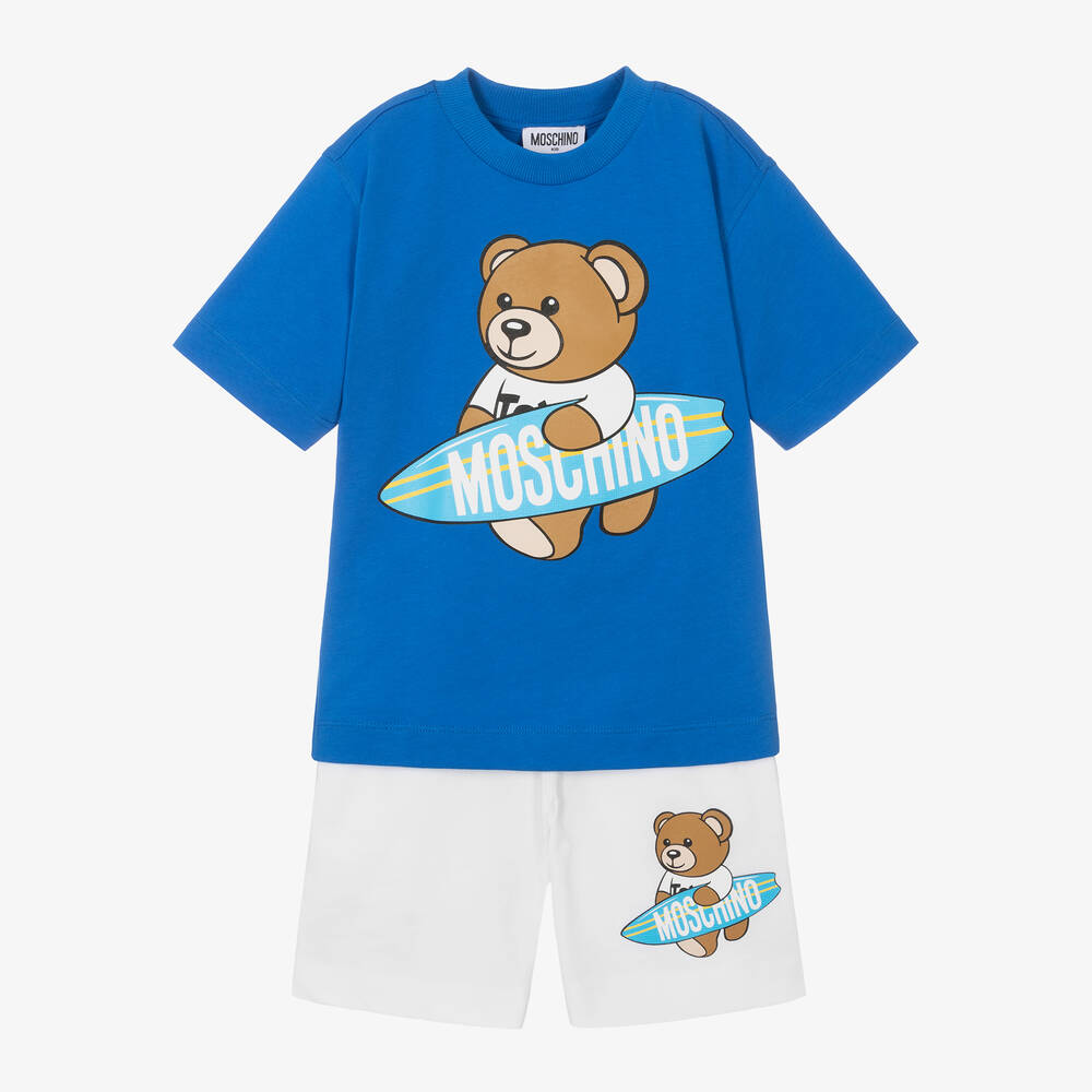 Moschino Kid-Teen-Boys Blue & White Cotton Shorts Set | Childrensalon Outlet