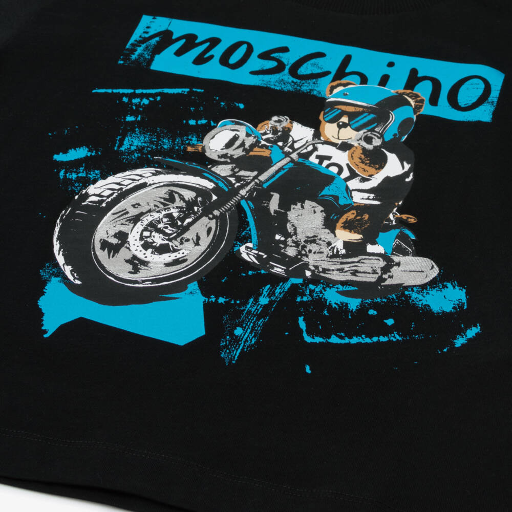 Moschino-Boys Charcoal Biker Bear Tee | Childrensalon Outlet