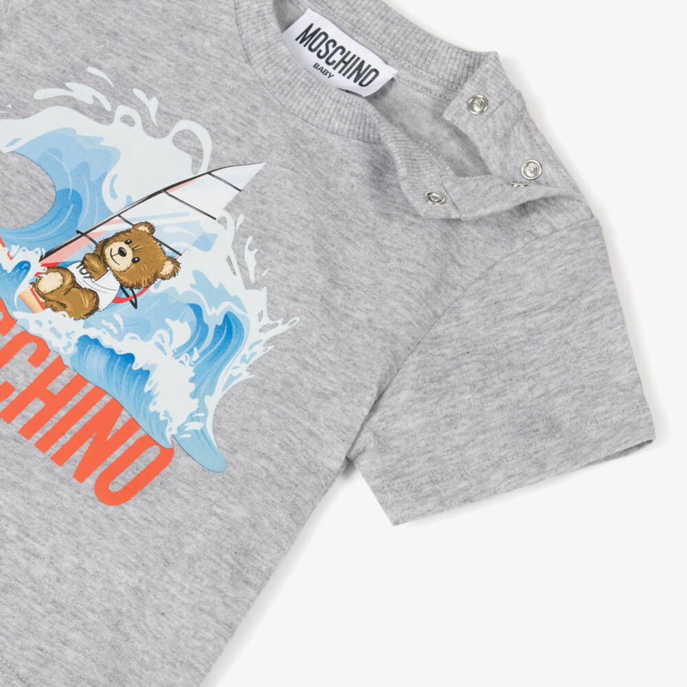 Moschino-Boys Charcoal Surf Adventure Tee | Childrensalon Outlet
