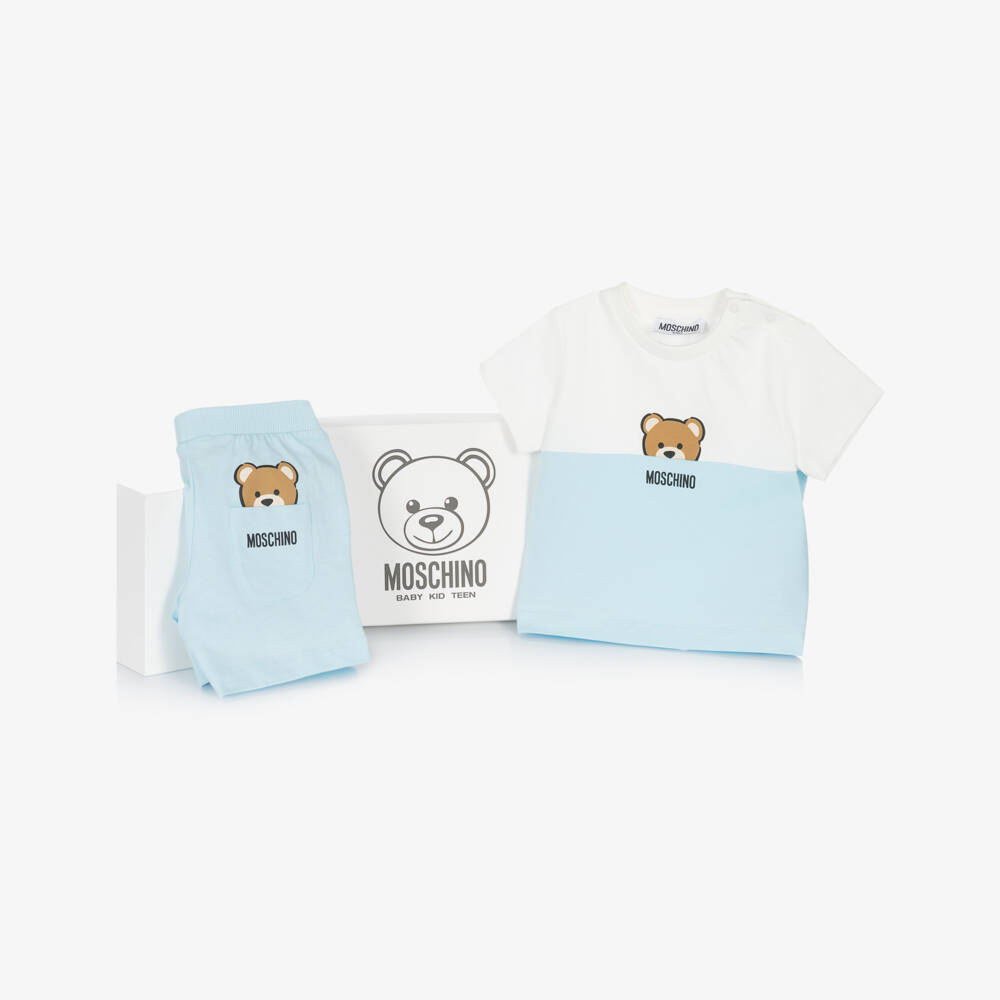 Moschino-Классический синий хлопковый ансамбль для мальчиков | Childrensalon Outlet
