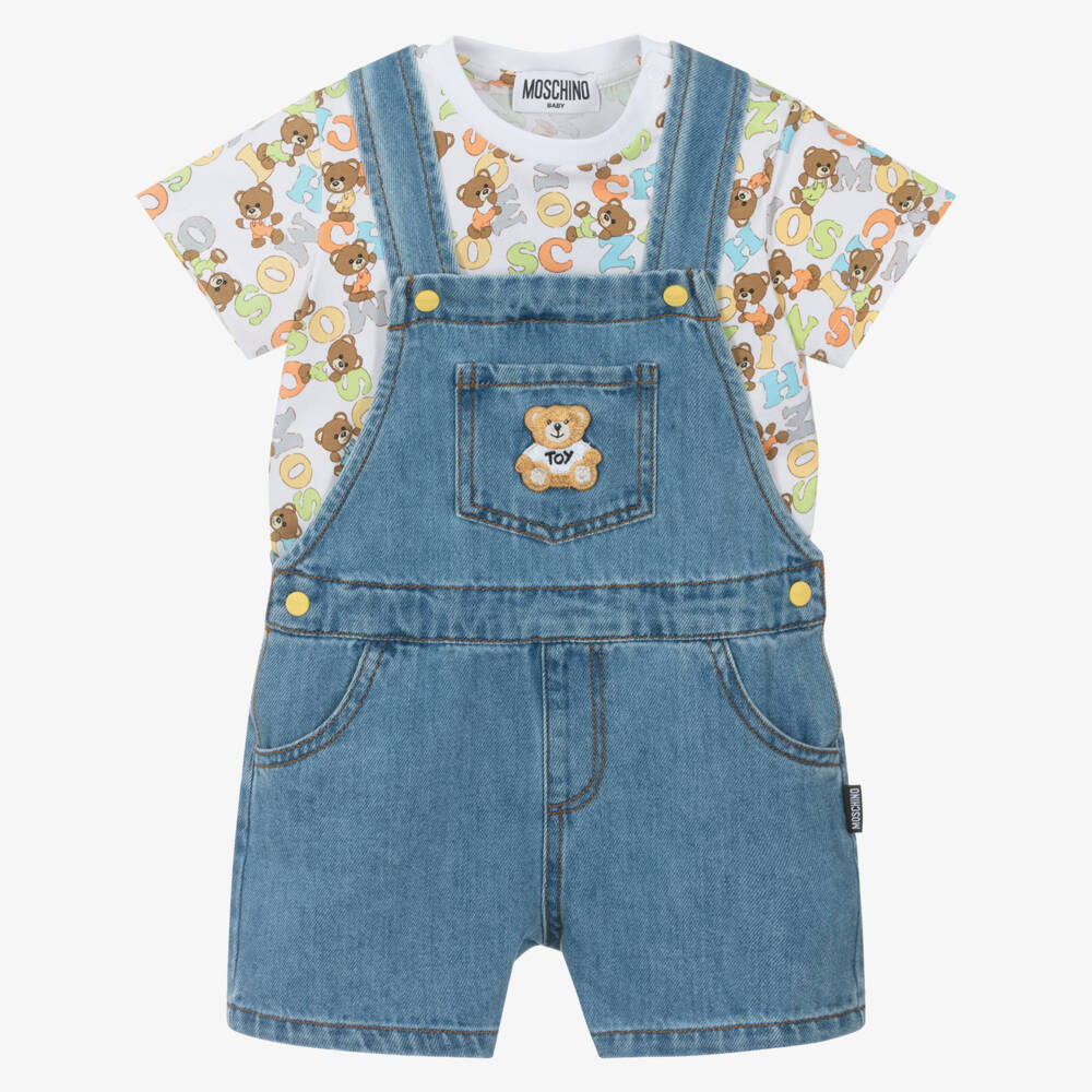 Moschino-Boys Classic Blue Denim Overall Set | Childrensalon Outlet
