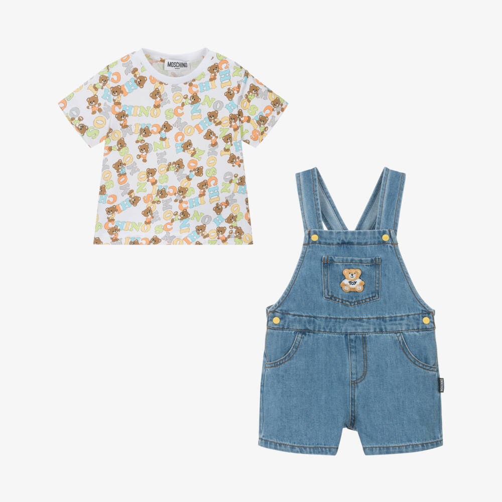 Moschino-Boys Classic Blue Denim Overall Set | Childrensalon Outlet