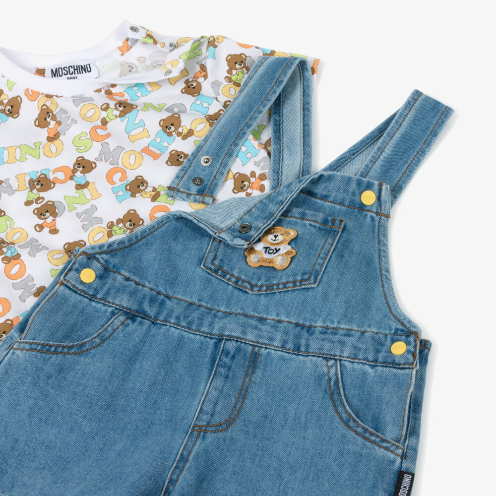 Moschino-Boys Classic Blue Denim Overall Set | Childrensalon Outlet