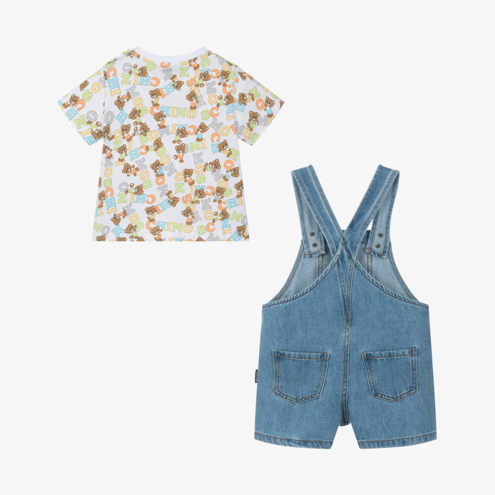 Moschino-Boys Classic Blue Denim Overall Set | Childrensalon Outlet