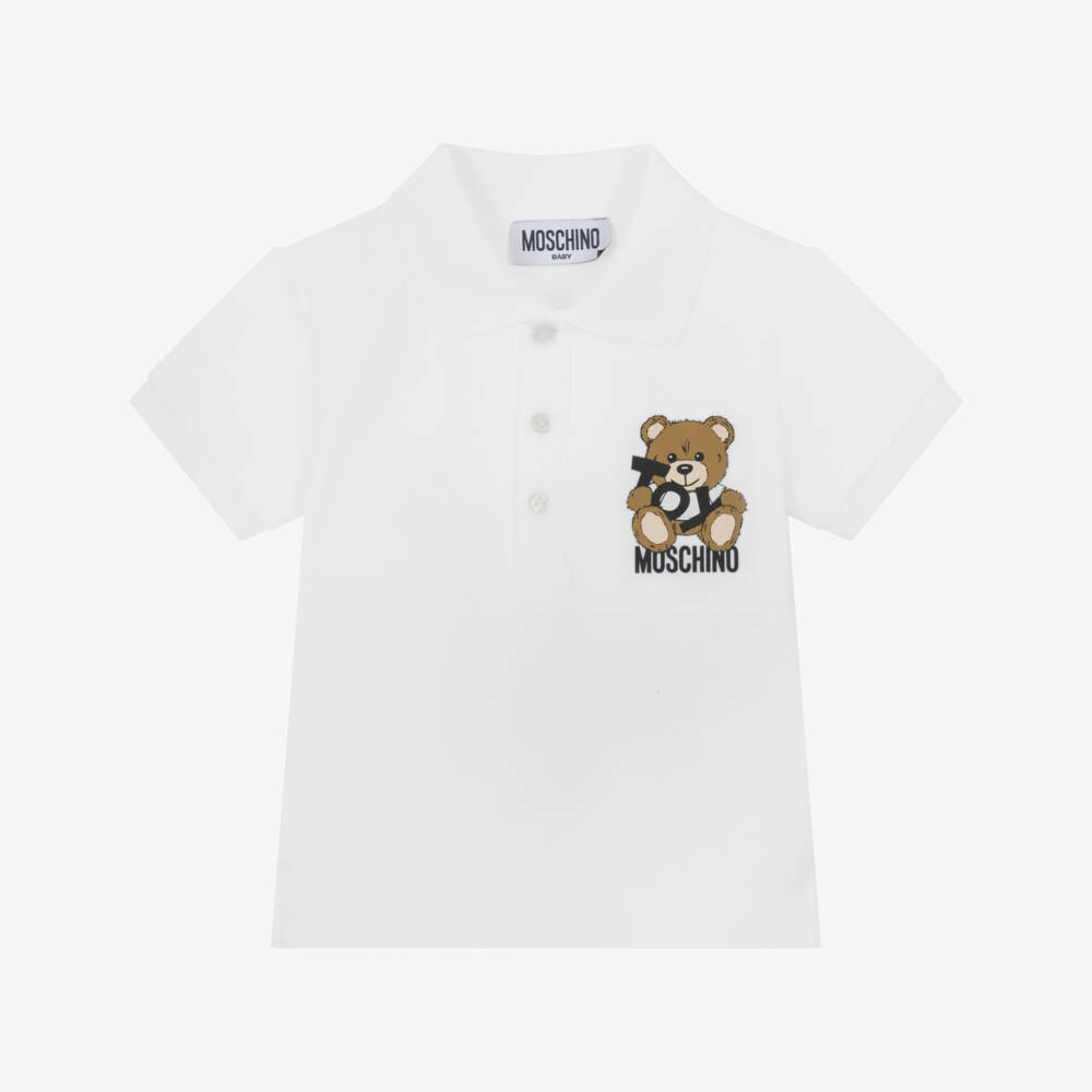 Moschino-Boys Classic White Teddy Polo | Childrensalon Outlet