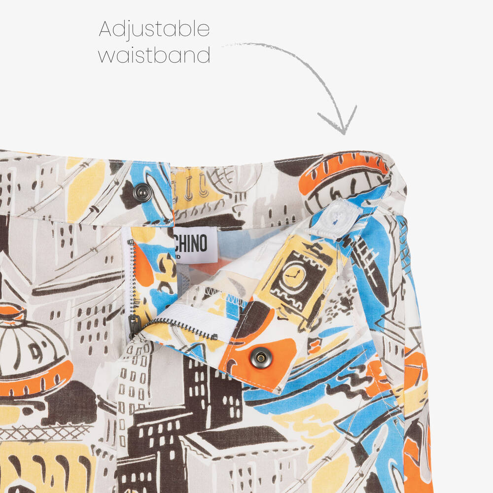 Moschino Kid-Teen-Boys Cotton City Print Shorts | Childrensalon Outlet