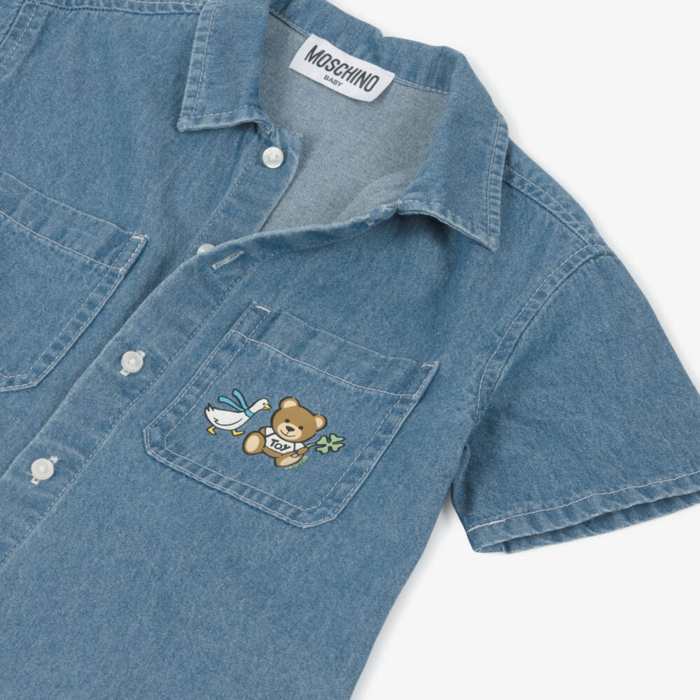 Moschino-Boys Delightful Denim Print Shirt | Childrensalon Outlet