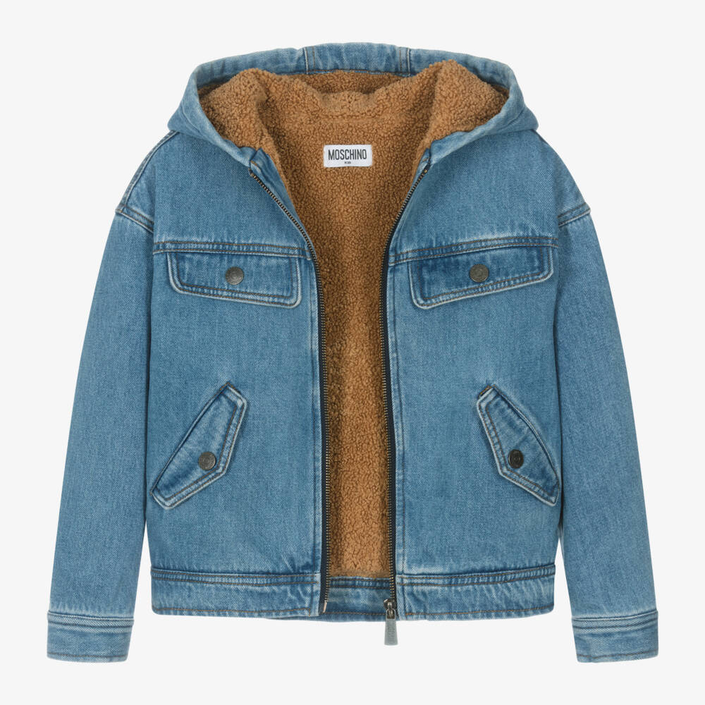 Moschino Kid-Teen-Boys Denim Jacket with Hood | Childrensalon Outlet