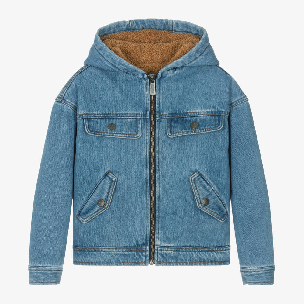 Moschino Kid-Teen-Boys Denim Jacket with Hood | Childrensalon Outlet