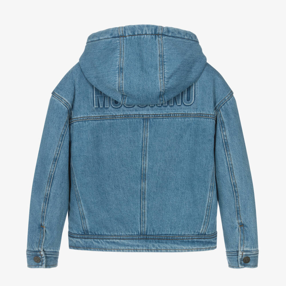 Moschino Kid-Teen-Boys Denim Jacket with Hood | Childrensalon Outlet